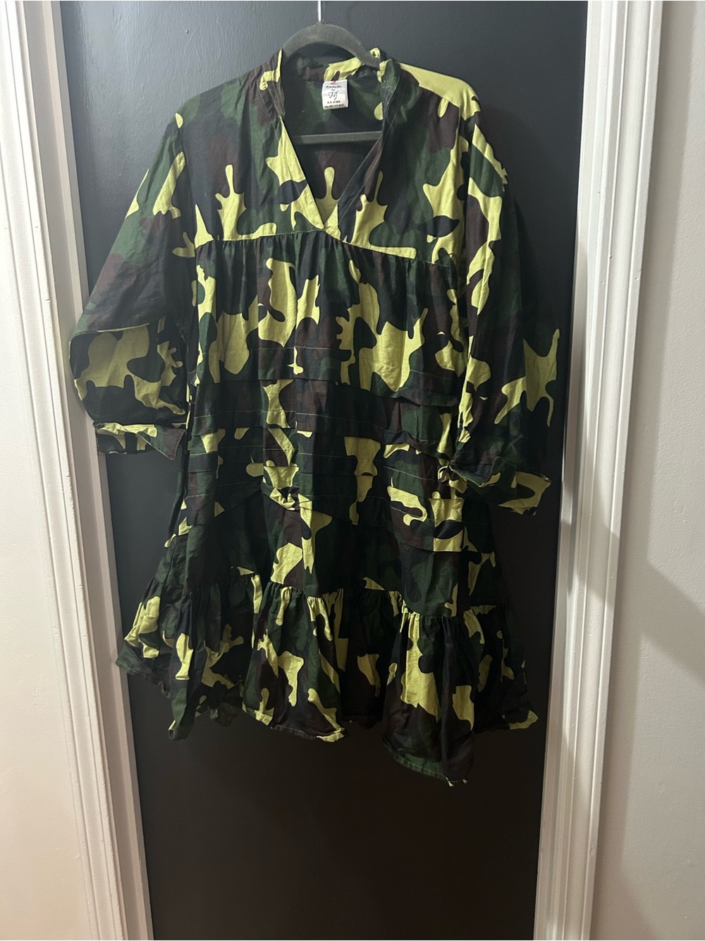 Camo Tiered Midi Dress - Neon Yellow & Black